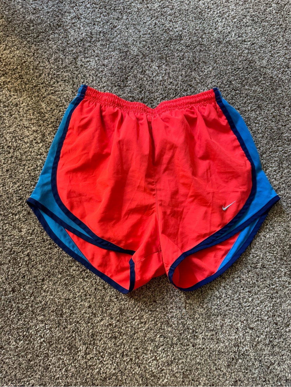 Nike Red Athletic Shorts with Blue Trim